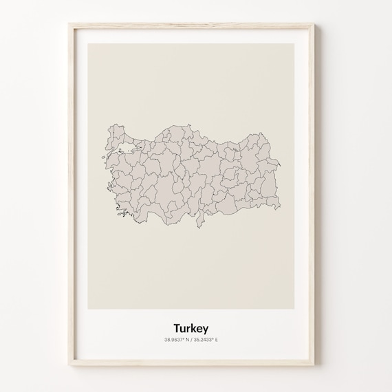 Turkey Minimalist Country Map With Coordinates Line Art Poster