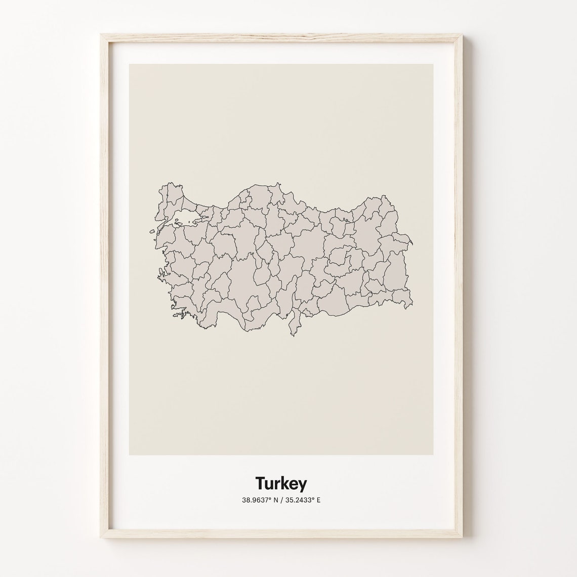 Turkey Minimalist Country Map With Coordinates Line Art Poster