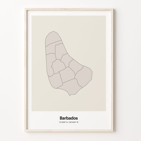 Barbados Minimalist Country Map Art Print, Line Art