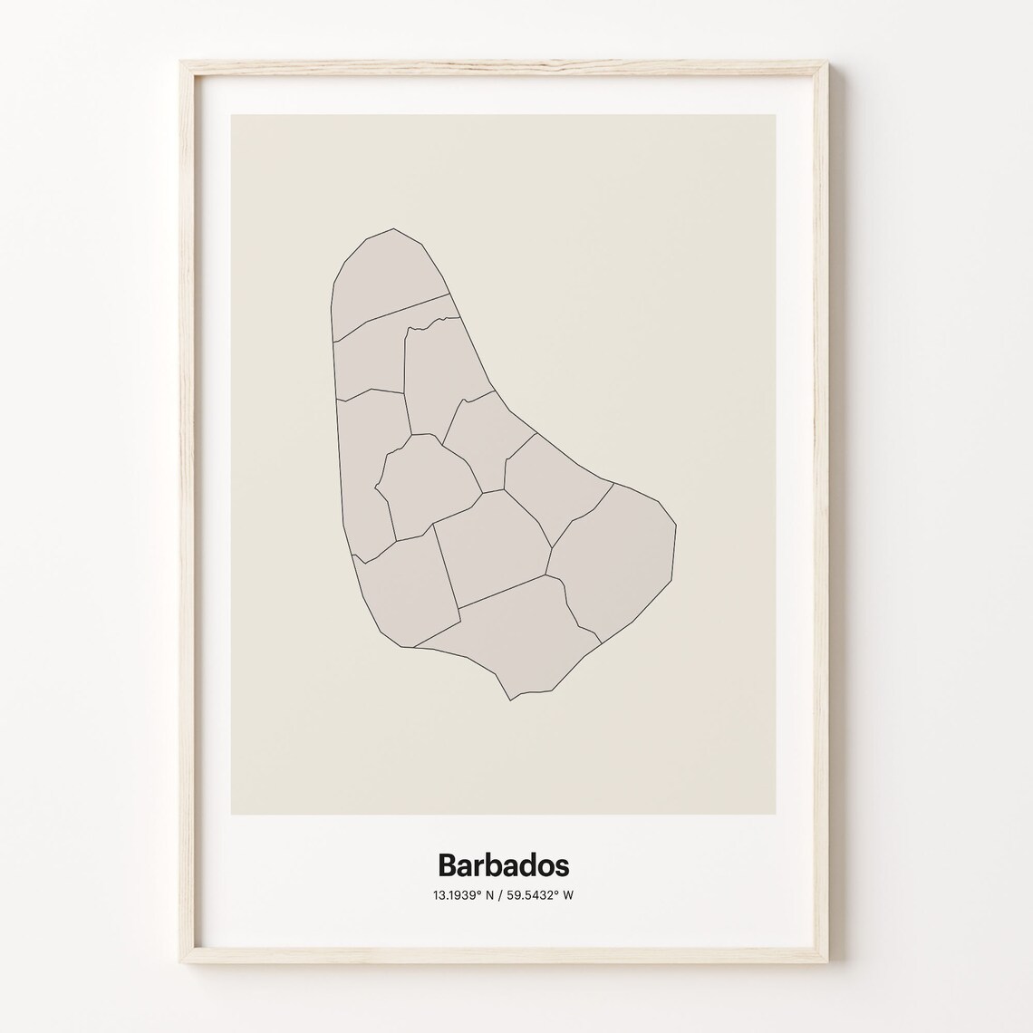Barbados Minimalist Country Map Art Print, Line Art