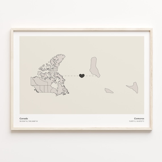 Canada To Comoros Long Distance Love Minimalist Map Art Poster