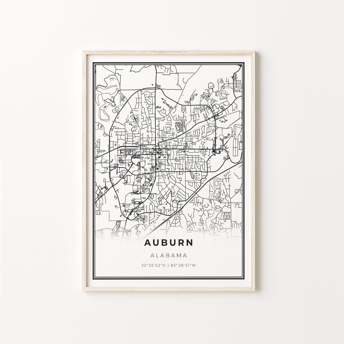 Auburn City Map Art Poster, Alabama USA