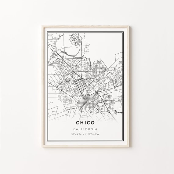 Chico City Map Art Print, Modern Minimalist