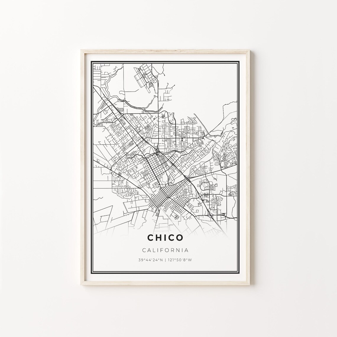 Chico City Map Art Print, Modern Minimalist