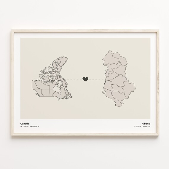 Canada To Albania Long Distance Love Minimalist Map Art Poster