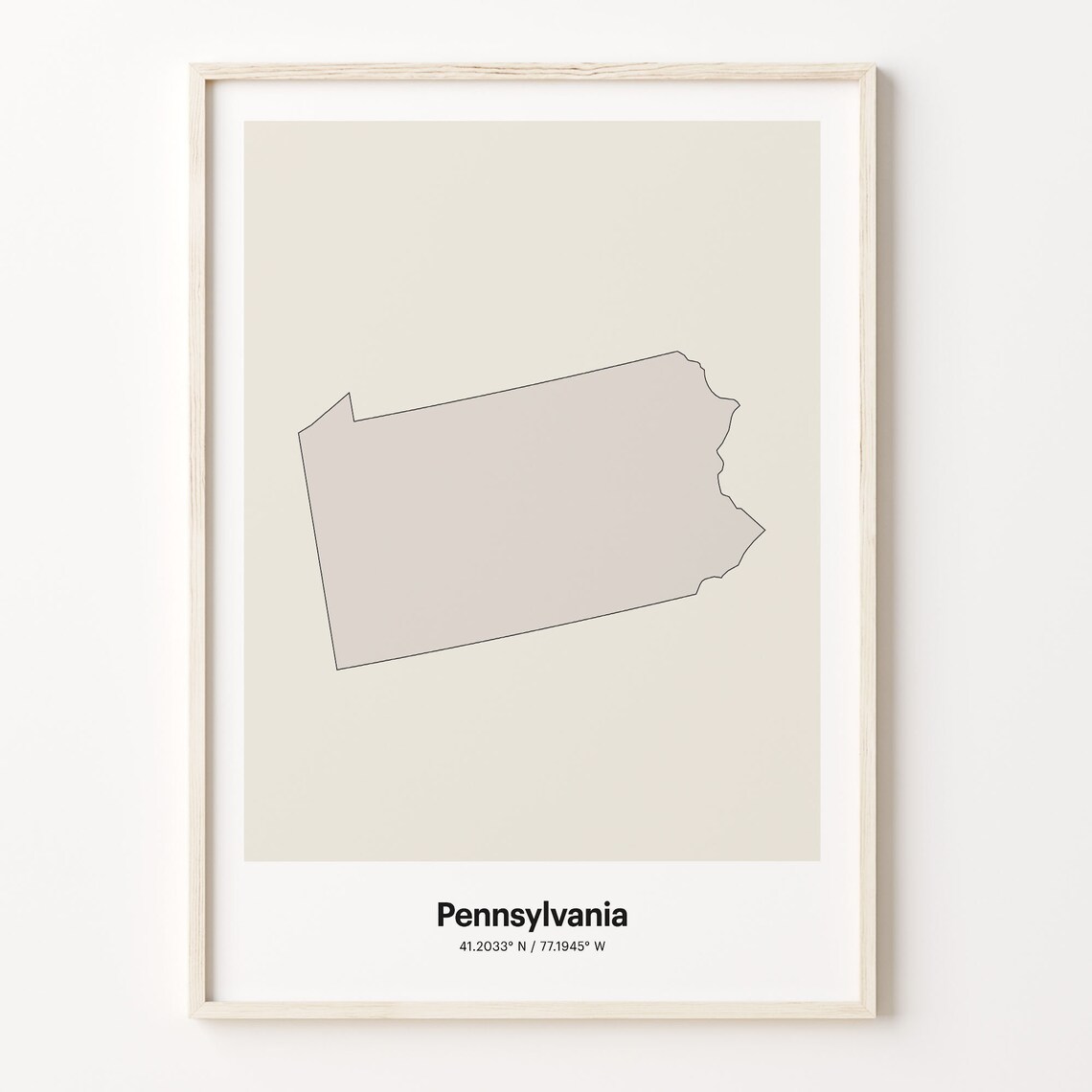 Pennsylvania Minimalist State Map Line Art Travel Coordinates Gift Poster