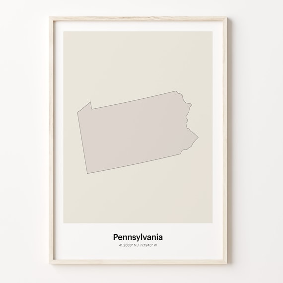 Pennsylvania Minimalist State Map Line Art Travel Coordinates Gift Poster