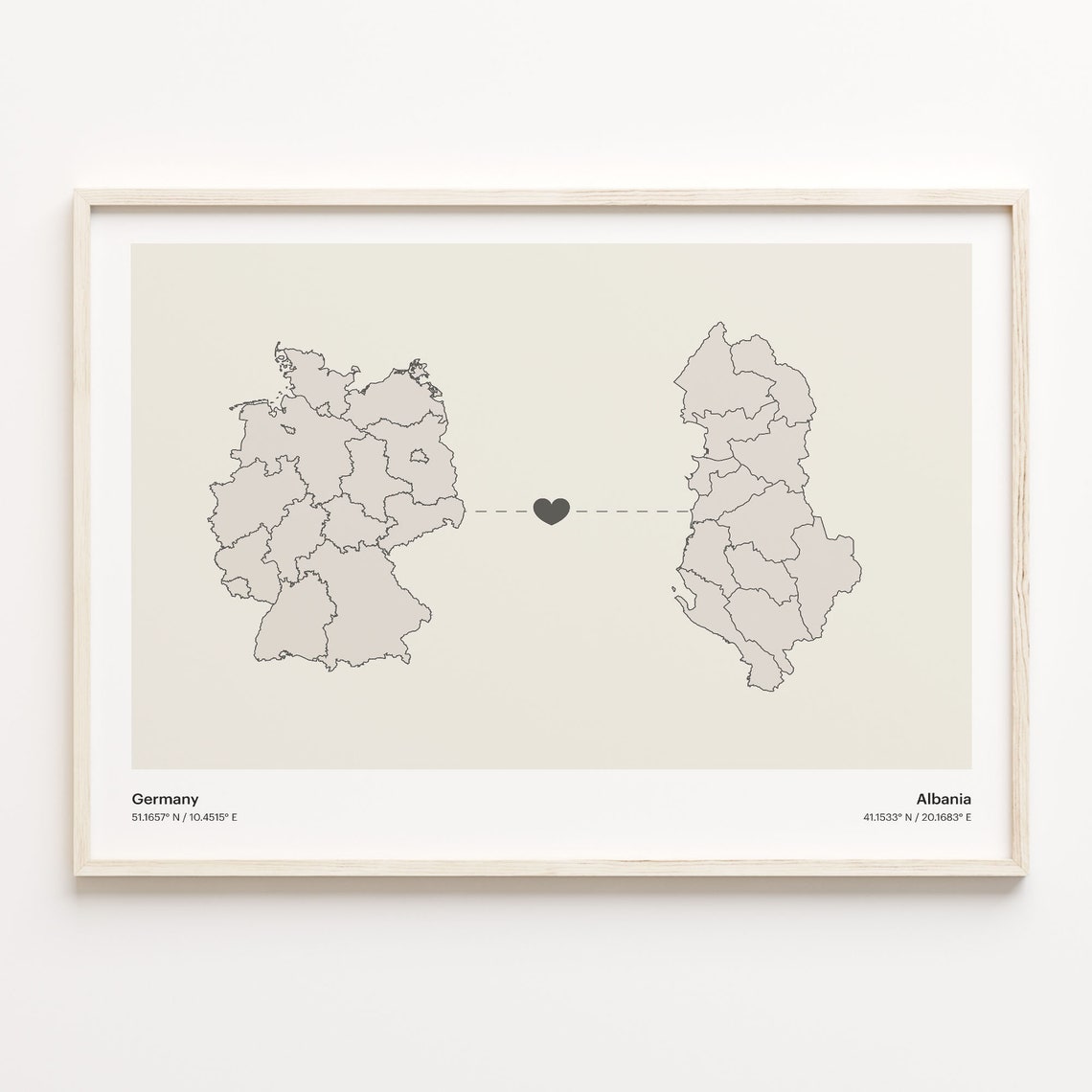 Germany Albania Heart Connection Long Distance Love Map Poster