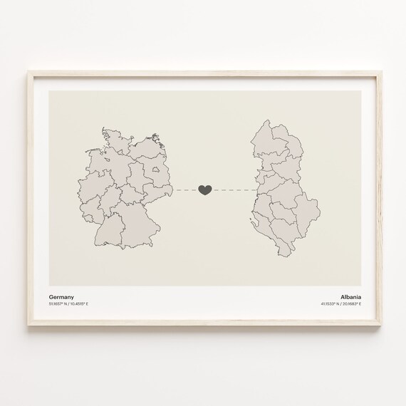 Germany Albania Heart Connection Long Distance Love Map Poster