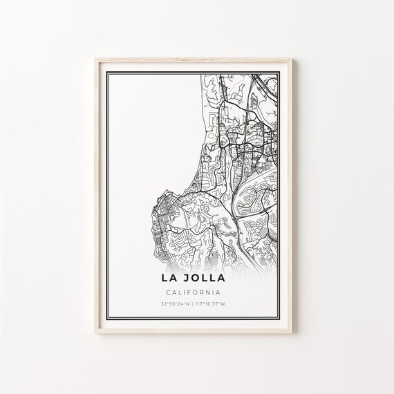 La Jolla California Modern Minimalist Black and White City Map Poster