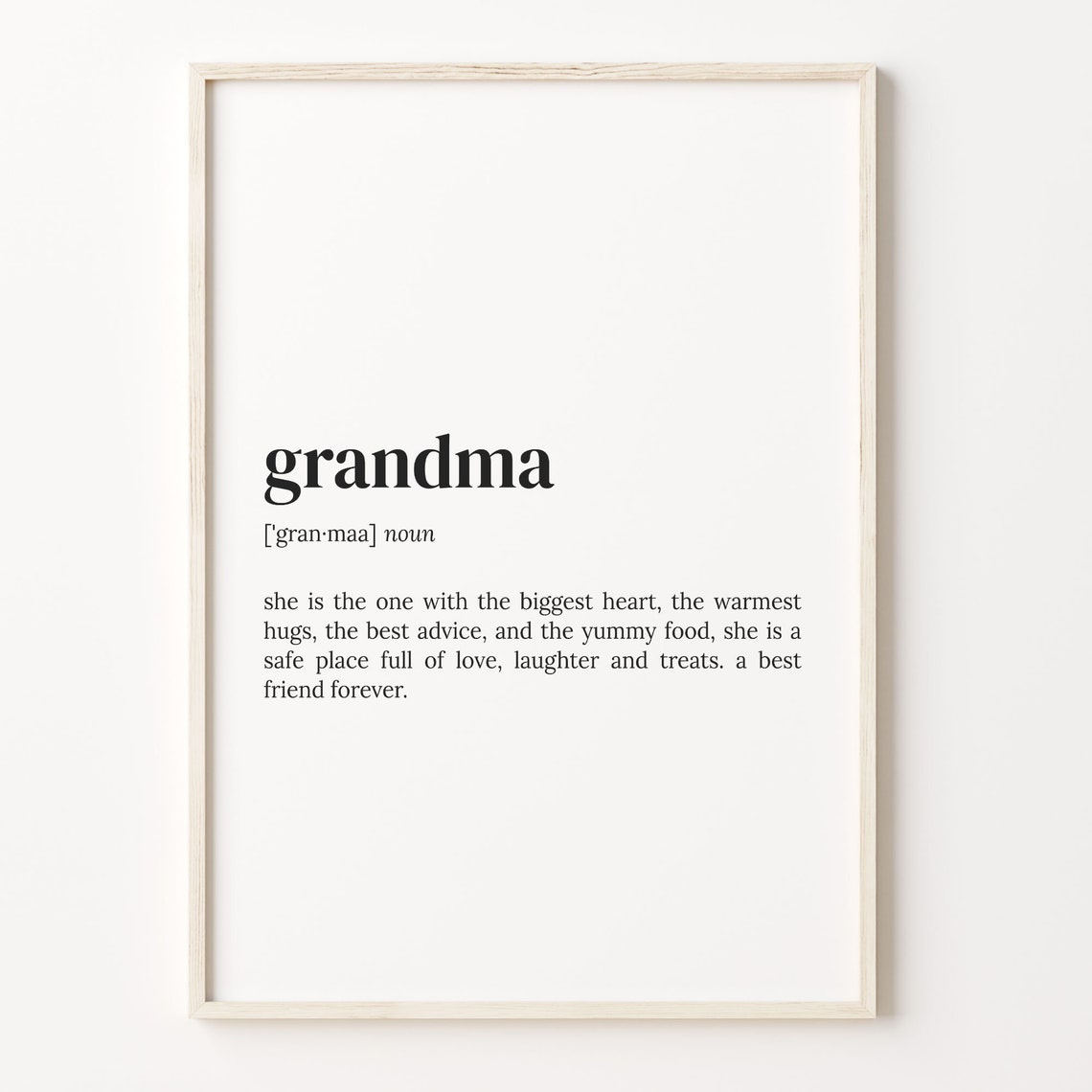 Grandma Dictionary Definition Poster Gift with Warm Heartfelt Words