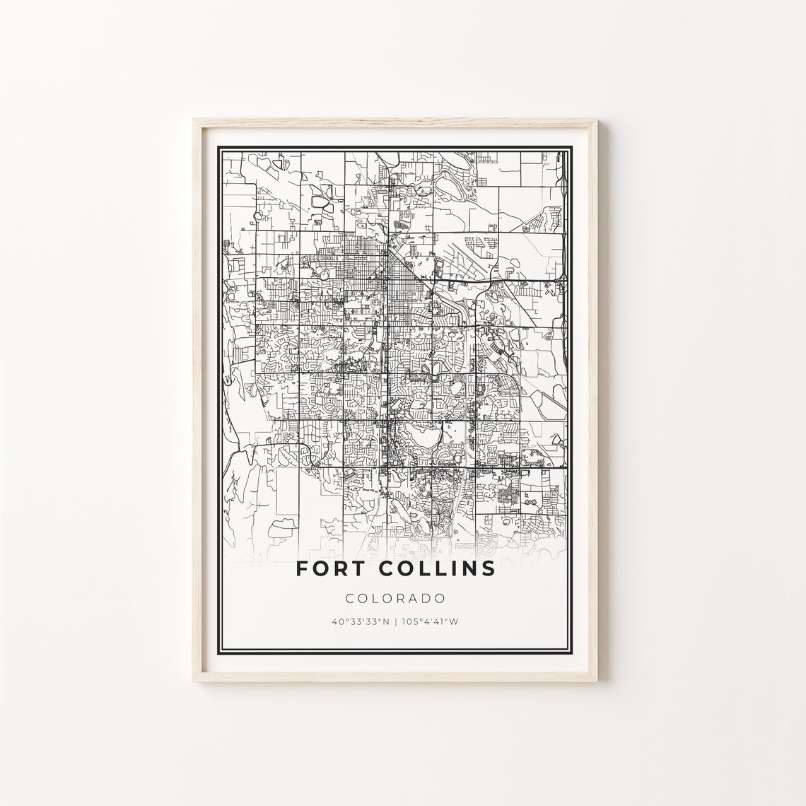 Fort Collins Colorado Minimalist Black And White City Map Art Poster