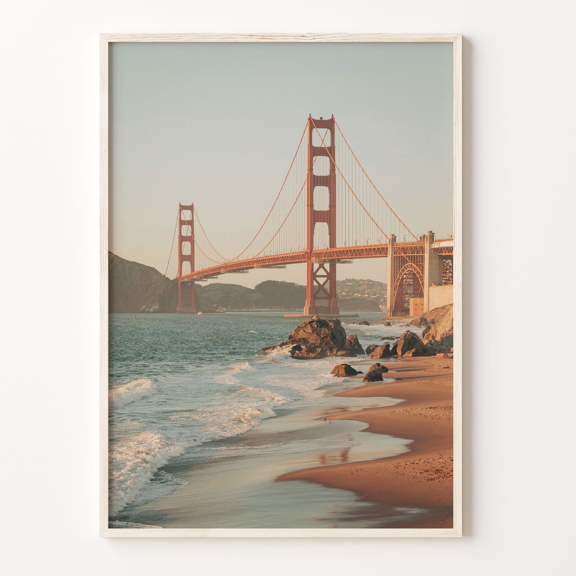 Golden Gate Bridge San Francisco Beach Waves Sunset View Photo Poster