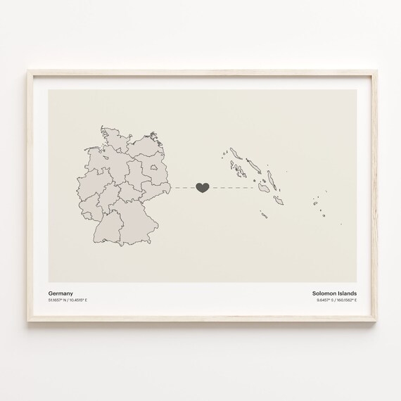 Germany To Solomon Islands Heart Connection Minimalist Map Poster