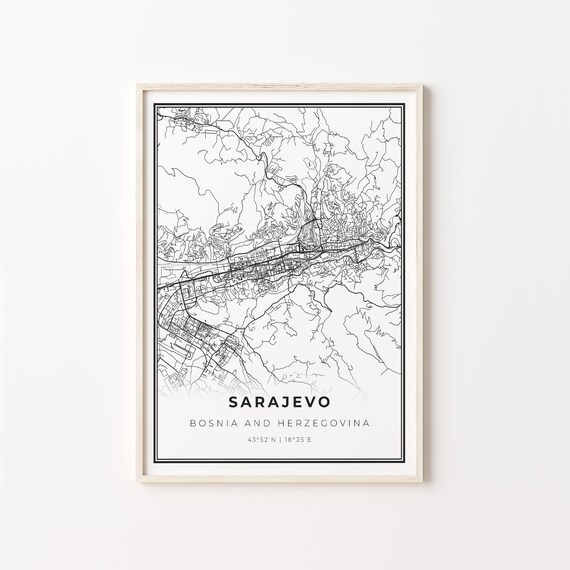 Sarajevo Bosnia And Herzegovina Modern Black And White Street Map Coordinates Poster