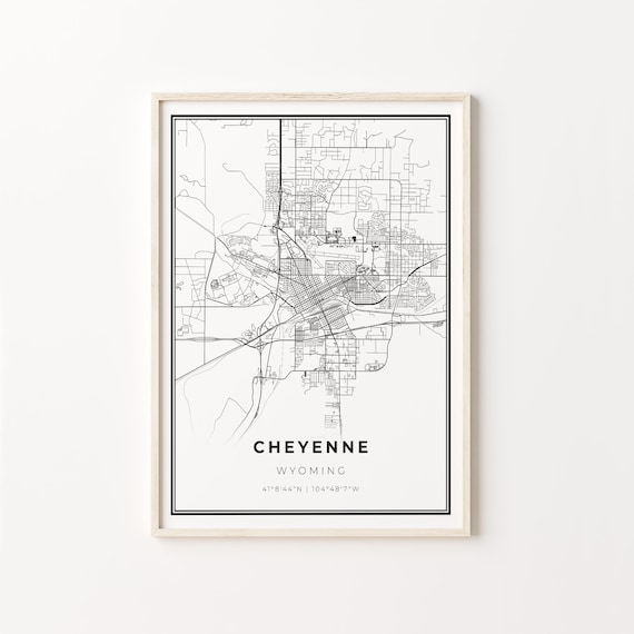 Cheyenne Wyoming City Map Black White Street Line Art Minimalist Poster