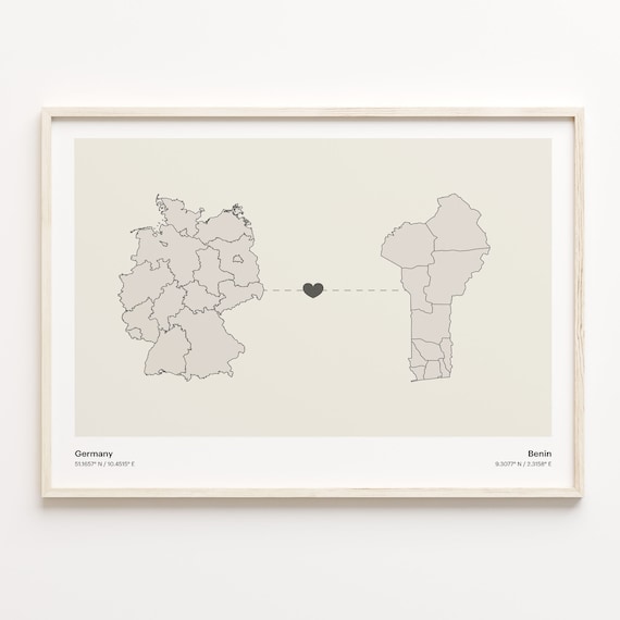 Germany To Benin Minimalistic Heart Love Connection Map Poster