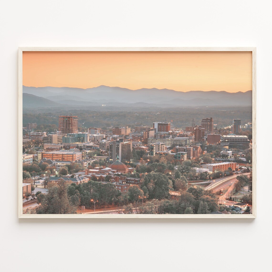 Asheville North Carolina City Skyline Blue Ridge Sunset Poster