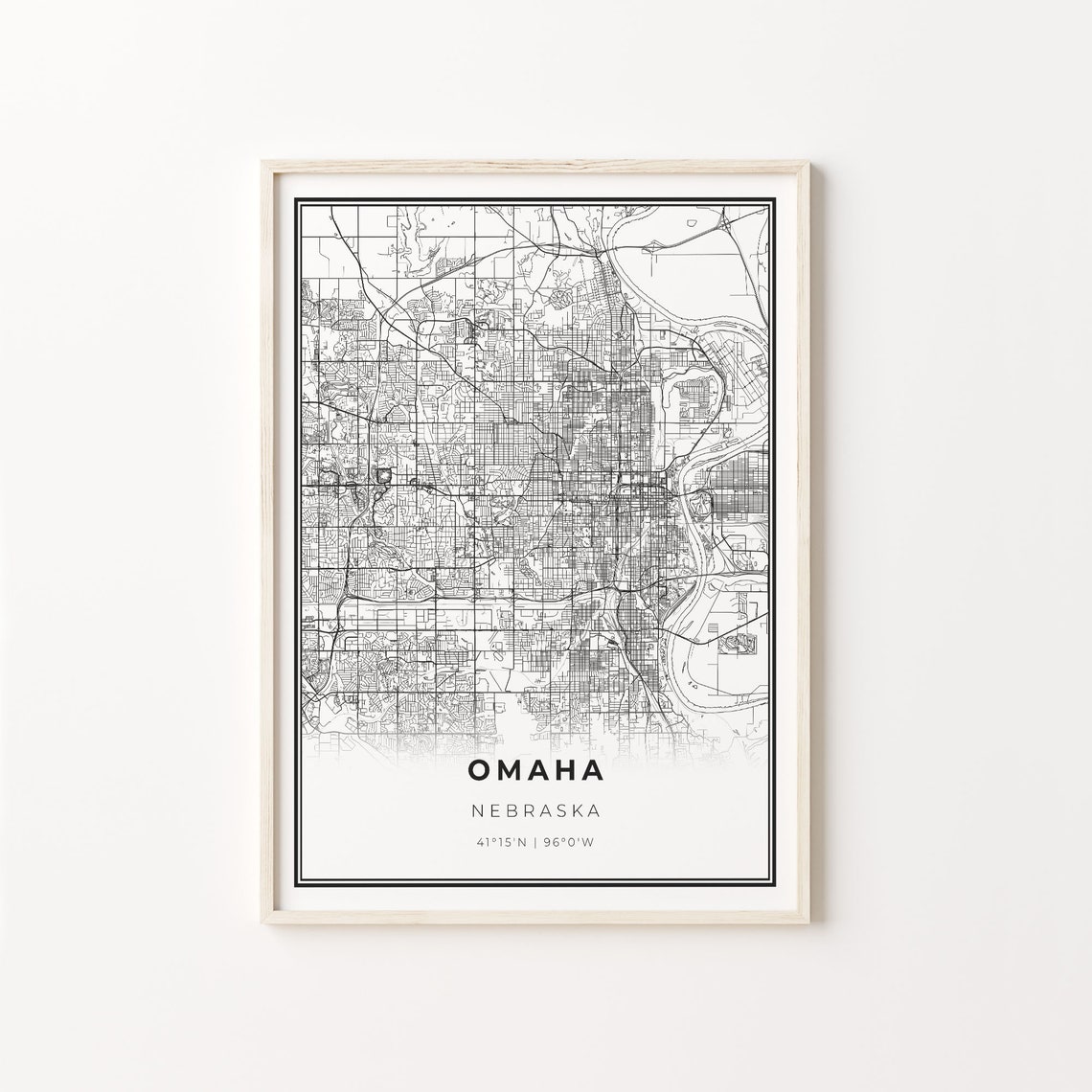 Omaha Nebraska Minimalist Black White City Street Map Art Poster
