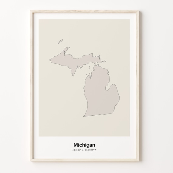 Michigan Minimalist Line Art US State Map Coordinates Poster