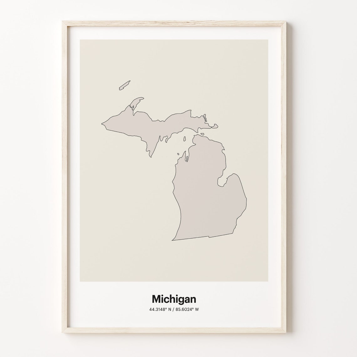 Michigan Minimalist Line Art US State Map Coordinates Poster