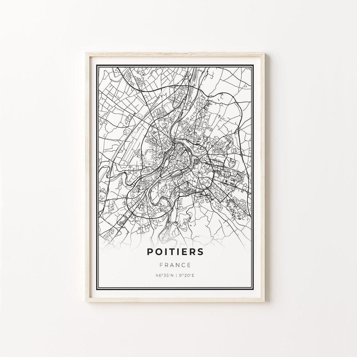 Poitiers France Minimalist Black and White City Map Art Poster