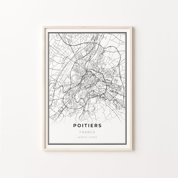 Poitiers France Minimalist Black and White City Map Art Poster