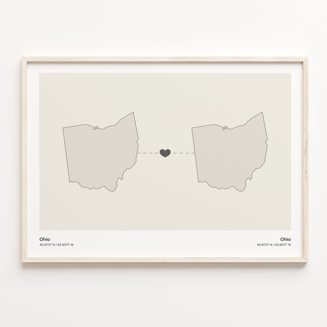 Ohio to Ohio Heartfelt Same State Love Connection Map Poster