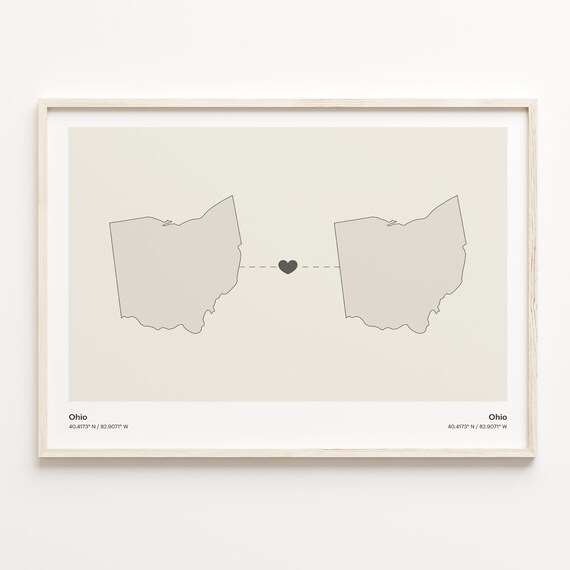 Ohio to Ohio Heartfelt Same State Love Connection Map Poster