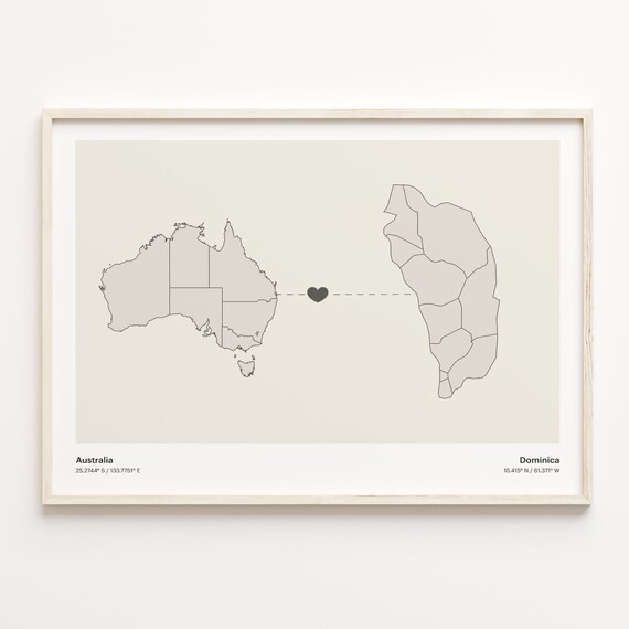 Australia To Dominica Heart Map Minimalist Country Connection Poster