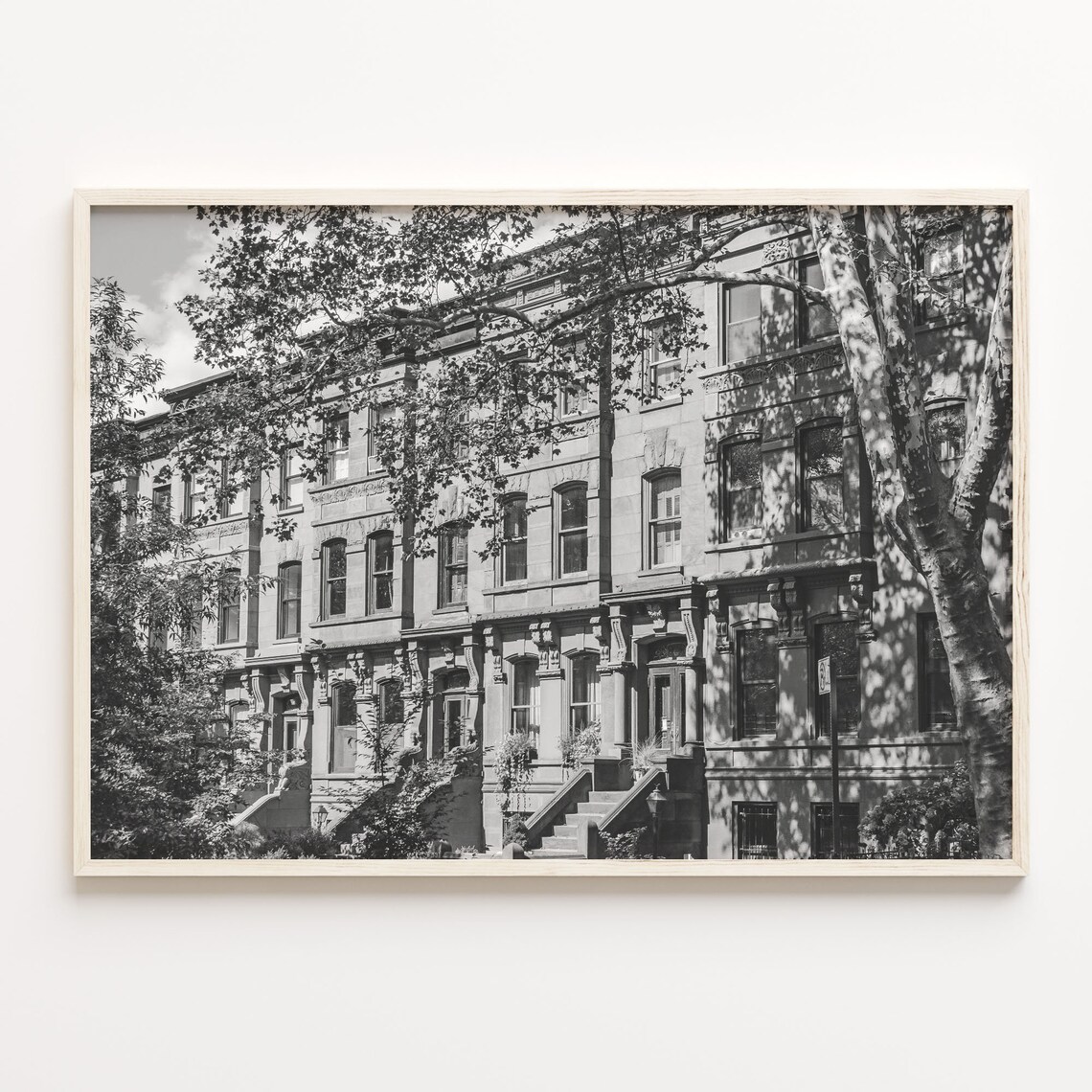 Park Slope Brooklyn Brownstones Black and White Street Poster