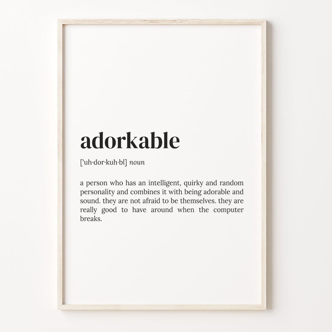 Adorkable Funny Dictionary Definition Poster Gift for Quirky Friends