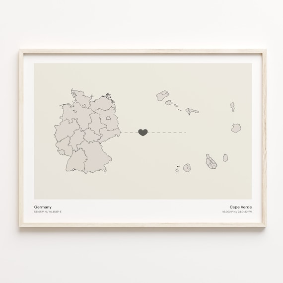 Germany To Cape Verde Minimalist Country Connection Map Gift Poster