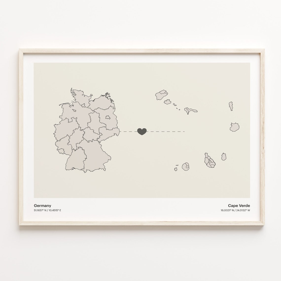 Germany To Cape Verde Minimalist Country Connection Map Gift Poster