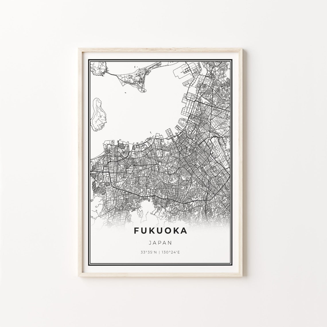 Fukuoka Japan Minimalist Black And White City Map Art Poster