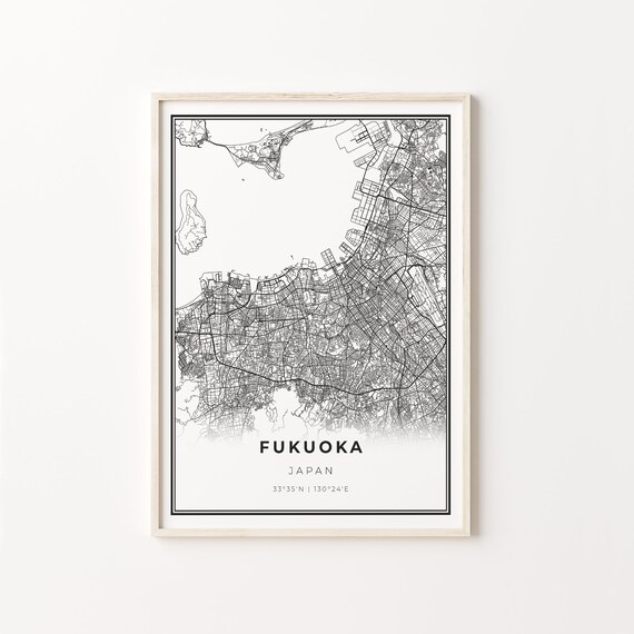 Fukuoka Japan Minimalist Black And White City Map Art Poster