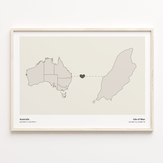 Australia and Isle of Man Long Distance Country Connection Map Poster