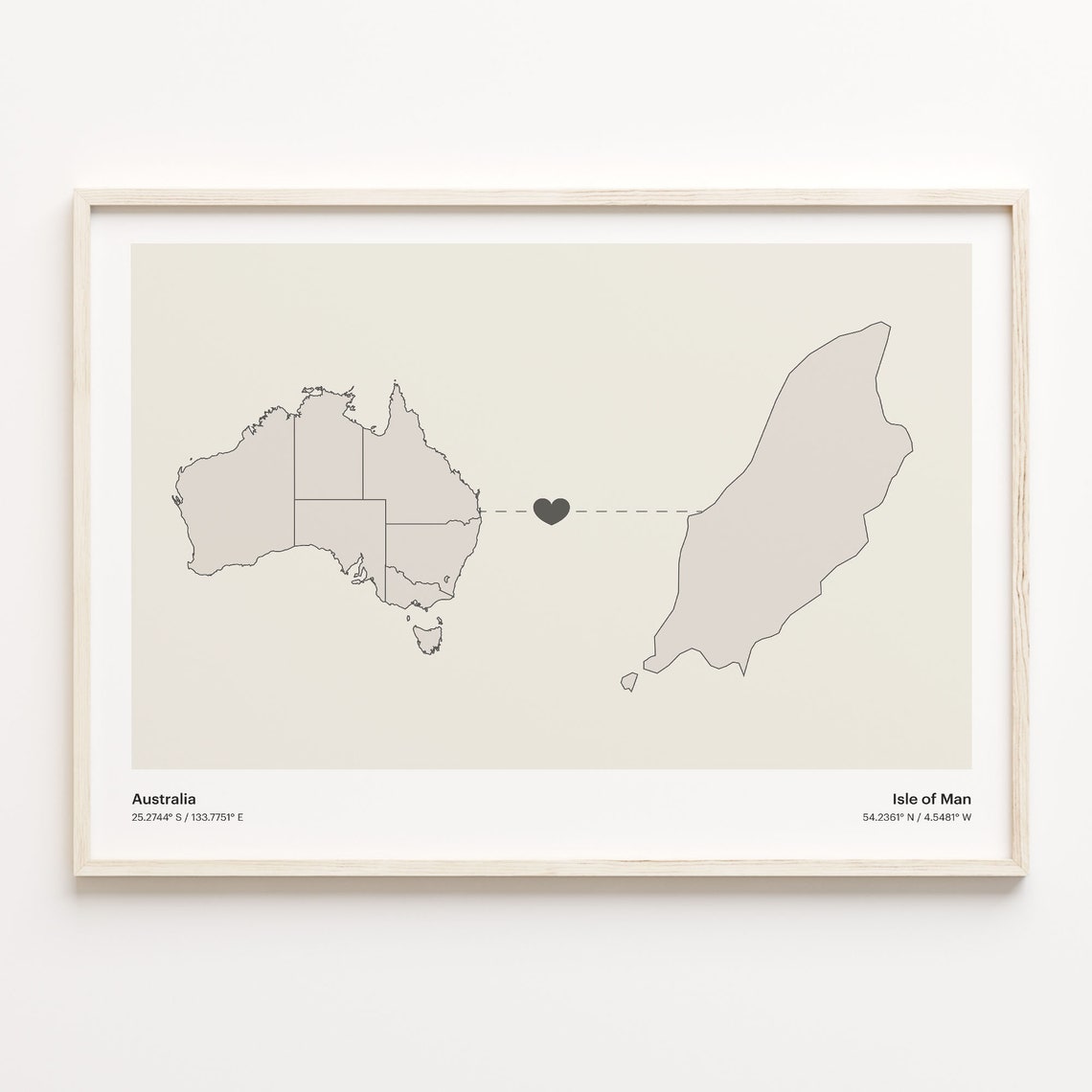 Australia and Isle of Man Long Distance Country Connection Map Poster