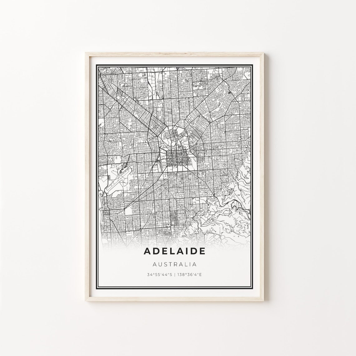 Adelaide Australia Minimalist Black and White City Map Poster