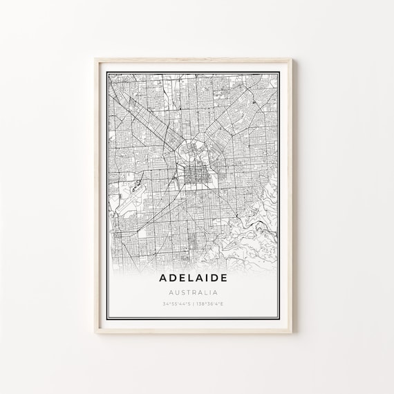 Adelaide Australia Minimalist Black and White City Map Poster
