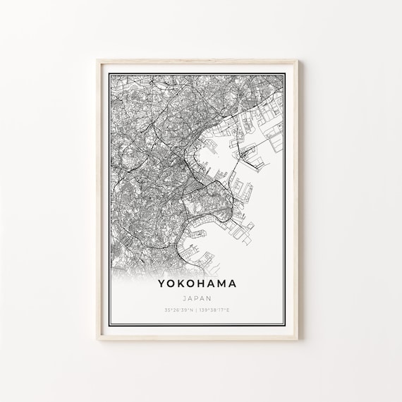 Yokohama Japan Minimalist Black and White City Street Map Poster