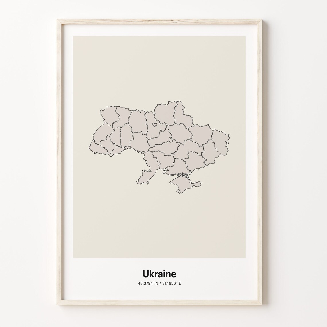 Ukraine Minimalist Map Poster With Printed Coordinates Neutral Home Decor