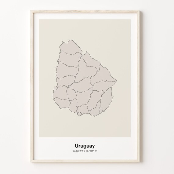 Uruguay Beige Minimalist Line Art Country Map Coordinates Poster