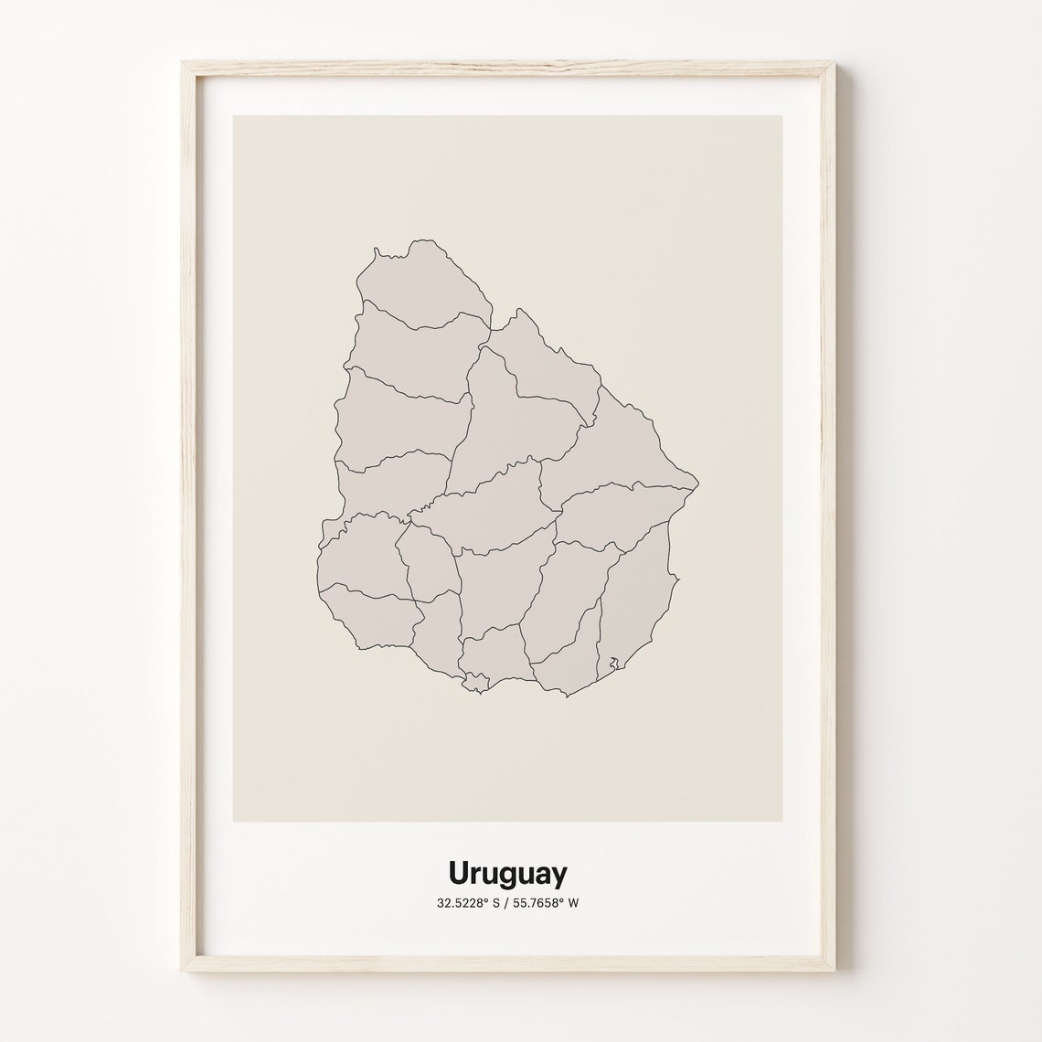 Uruguay Beige Minimalist Line Art Country Map Coordinates Poster