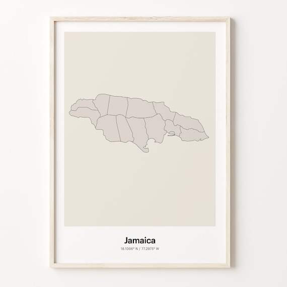 Jamaica Minimalist Island Map Line Art Travel Coordinates Gift Poster