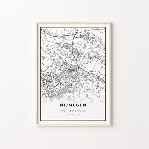 Nijmegen Netherlands Black White Minimalist City Street Map Art Poster