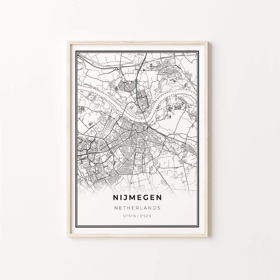 Nijmegen Netherlands Black White Minimalist City Street Map Art Poster