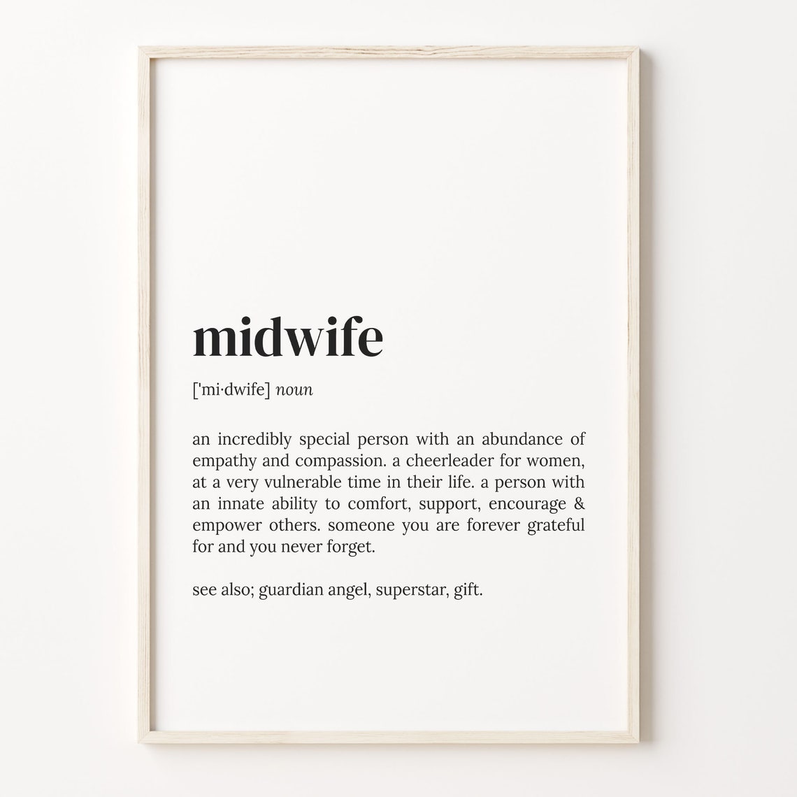Midwife Definition Typography Dictionary Style Gift Quote Poster