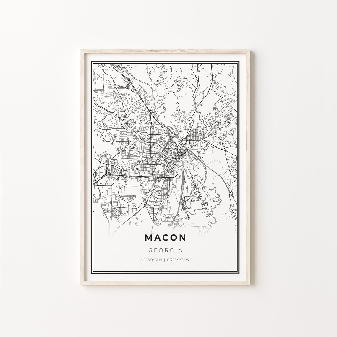 Macon Georgia City Map Minimalist Line Art Travel Wall Poster