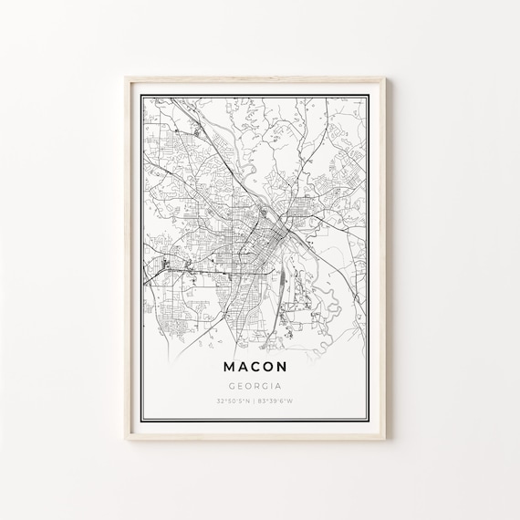 Macon Georgia City Map Minimalist Line Art Travel Wall Poster